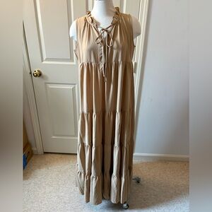 Sleeveless Tan Babydoll Maxi Dress Sz S